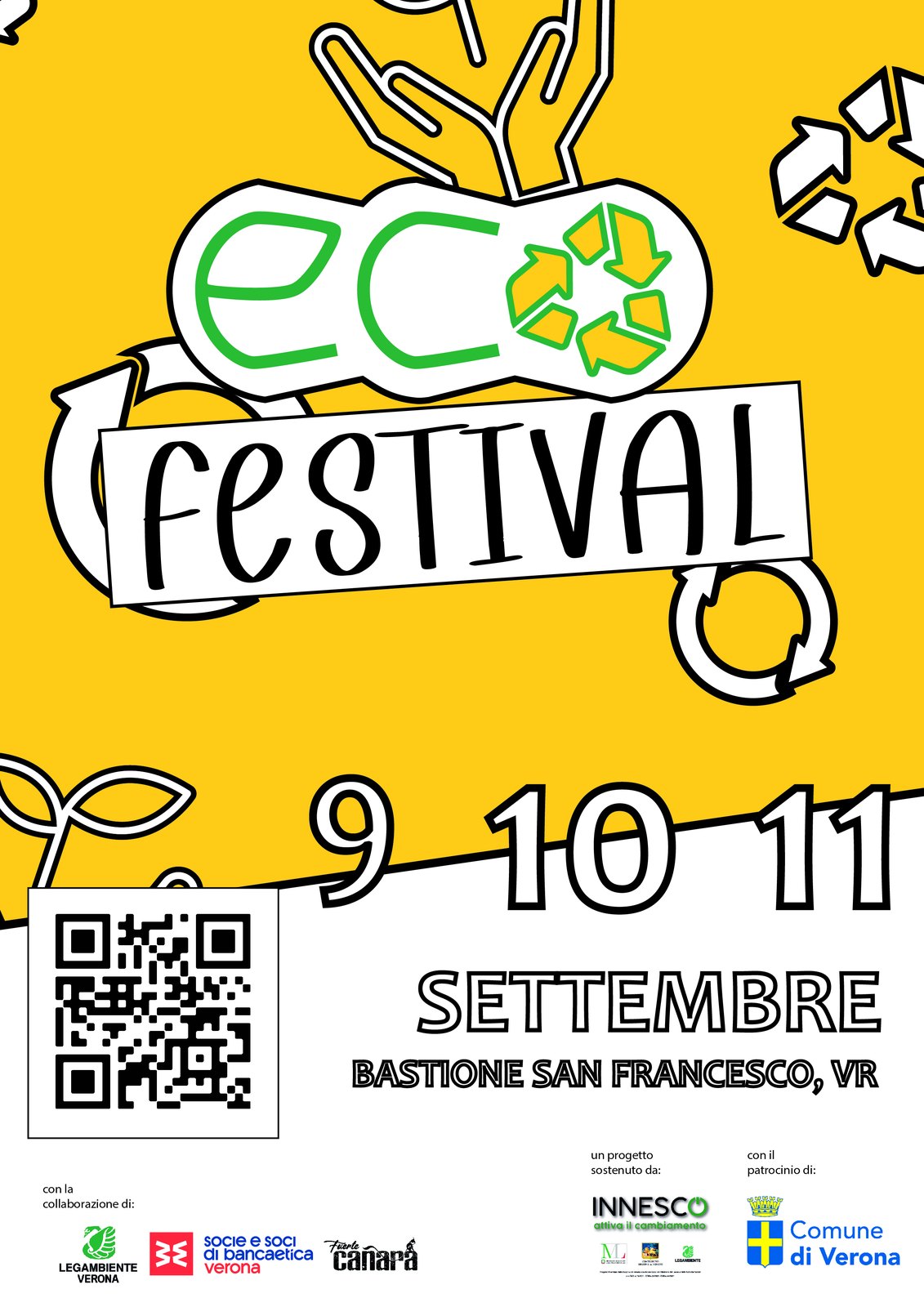 La locandina dell'EcoFestival 2022: grafica gialla e bianca con il simbolo del riciclo — apri la pagina dell'edizione
